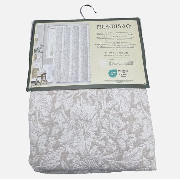 Morris & Co Luxury Taupe POPPY Shower Curtain Textured Floral Botanical Cotton - Picture 10 of 10